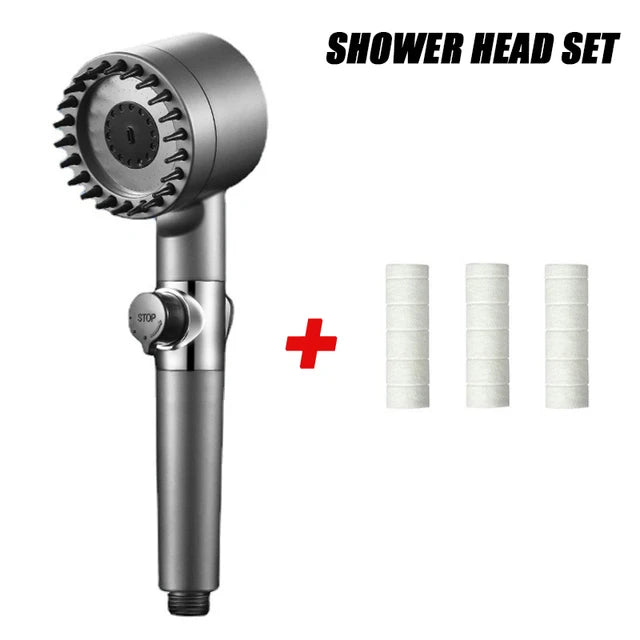High-Pressure Shower Head 3-Mode Adjustable Spray with Massage Brush Filter Rain Shower Faucet Bathroom Accessories