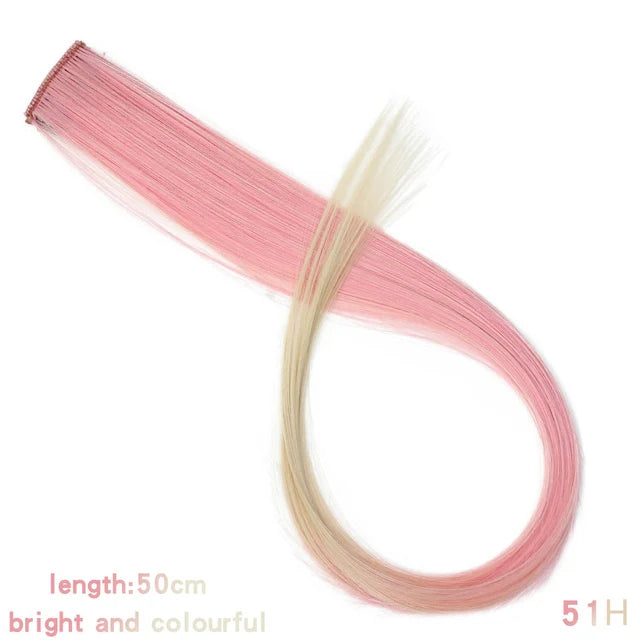 Synthetic 22 Inch Strands of Hair on Hairpins Long Straight Hair Extension Colorful Hair Clip Girl Natural Rainbow Hair