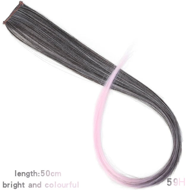 Synthetic 22 Inch Strands of Hair on Hairpins Long Straight Hair Extension Colorful Hair Clip Girl Natural Rainbow Hair