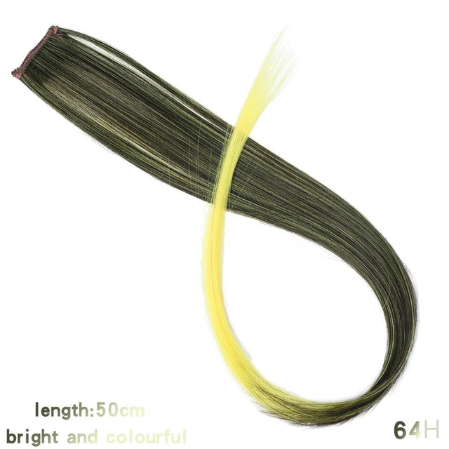 Synthetic 22 Inch Strands of Hair on Hairpins Long Straight Hair Extension Colorful Hair Clip Girl Natural Rainbow Hair