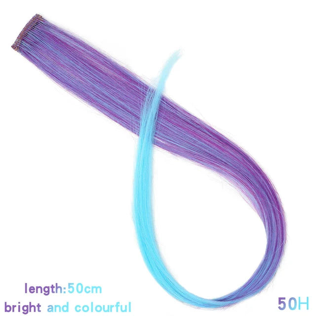 Synthetic 22 Inch Strands of Hair on Hairpins Long Straight Hair Extension Colorful Hair Clip Girl Natural Rainbow Hair