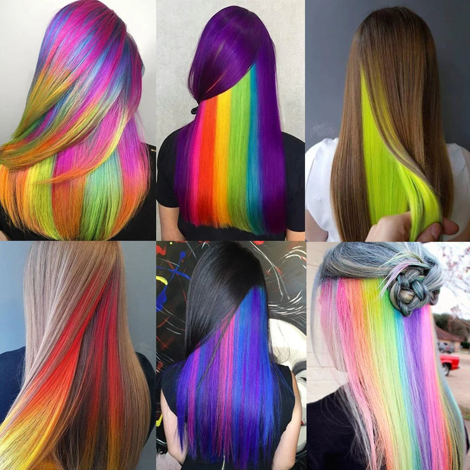 Synthetic 22 Inch Strands of Hair on Hairpins Long Straight Hair Extension Colorful Hair Clip Girl Natural Rainbow Hair