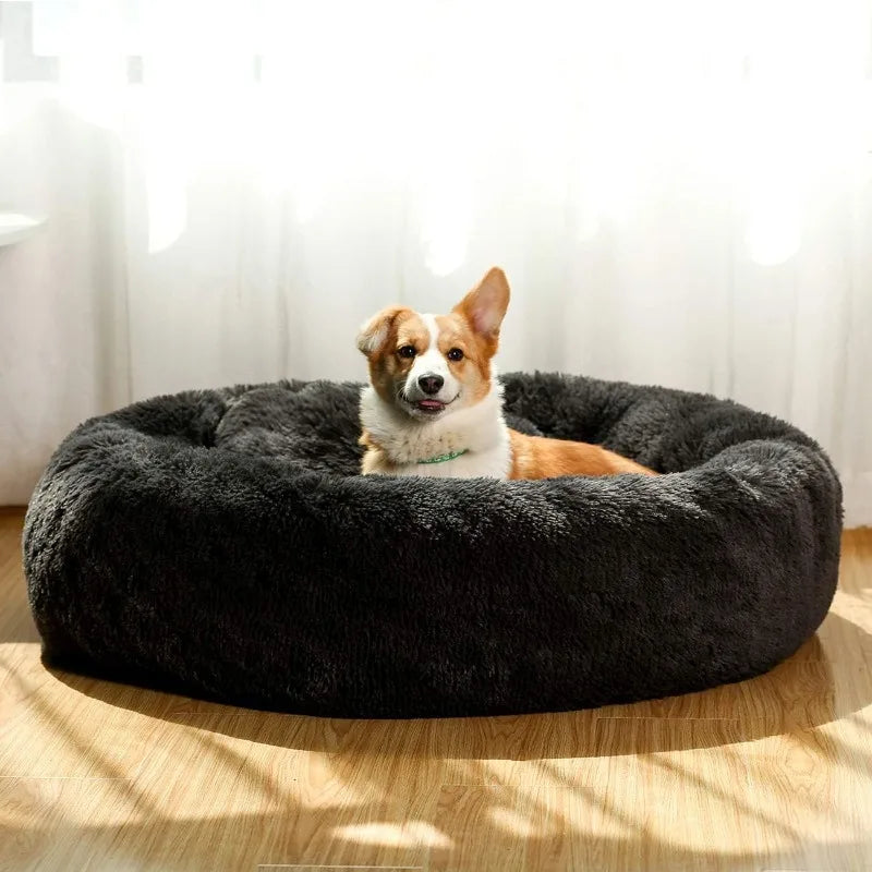 Donut Dog Bed – Calming & Cozy Faux Fur Pet Bed for Medium-Sized Dogs