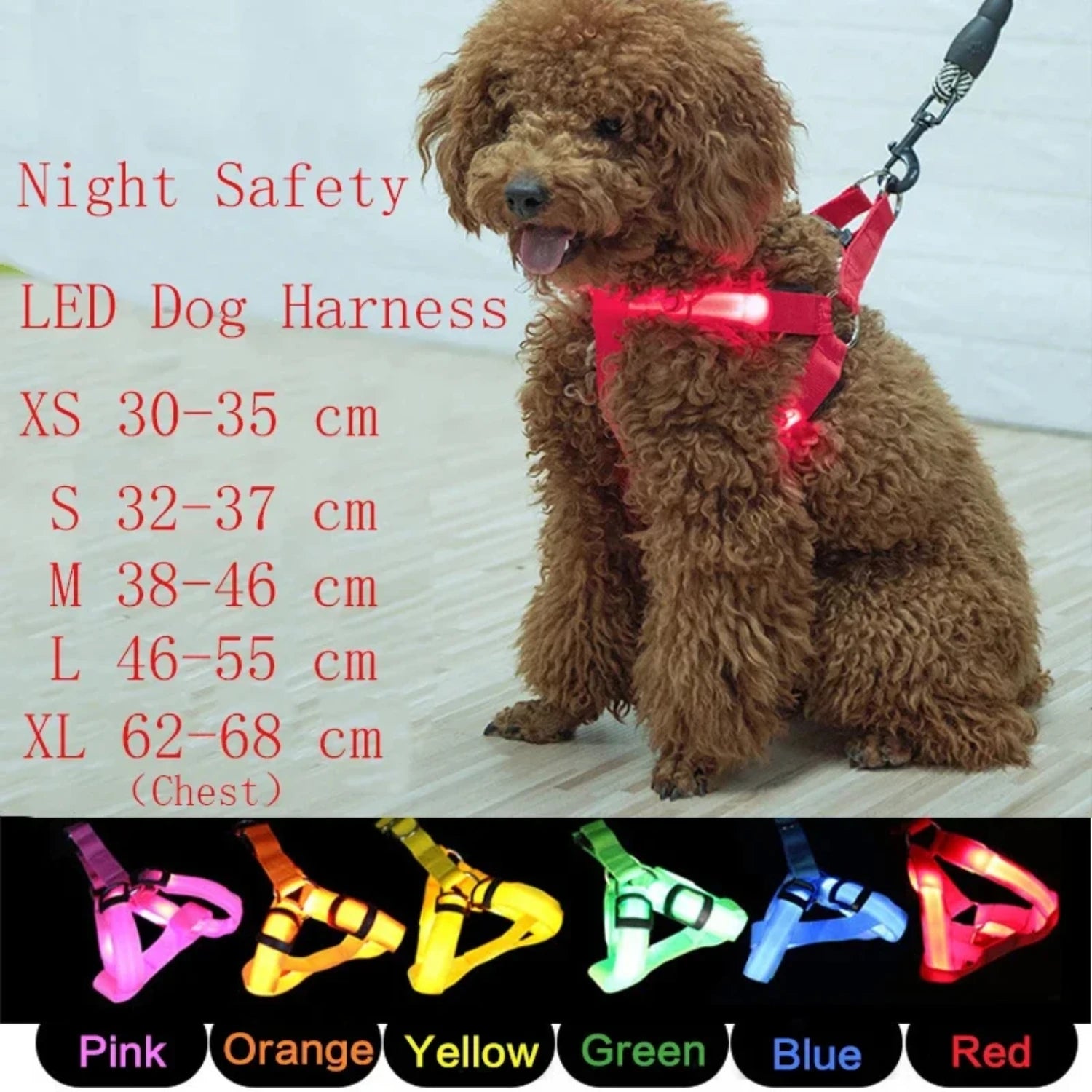 Glow-in-the-Dark LED Light Safety Nylon Lighted Dog Harness