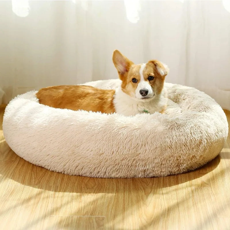 Donut Dog Bed – Calming & Cozy Faux Fur Pet Bed for Medium-Sized Dogs