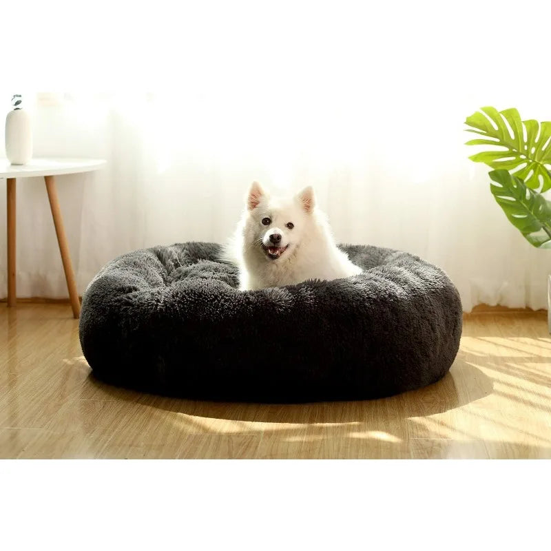 Donut Dog Bed – Calming & Cozy Faux Fur Pet Bed for Medium-Sized Dogs