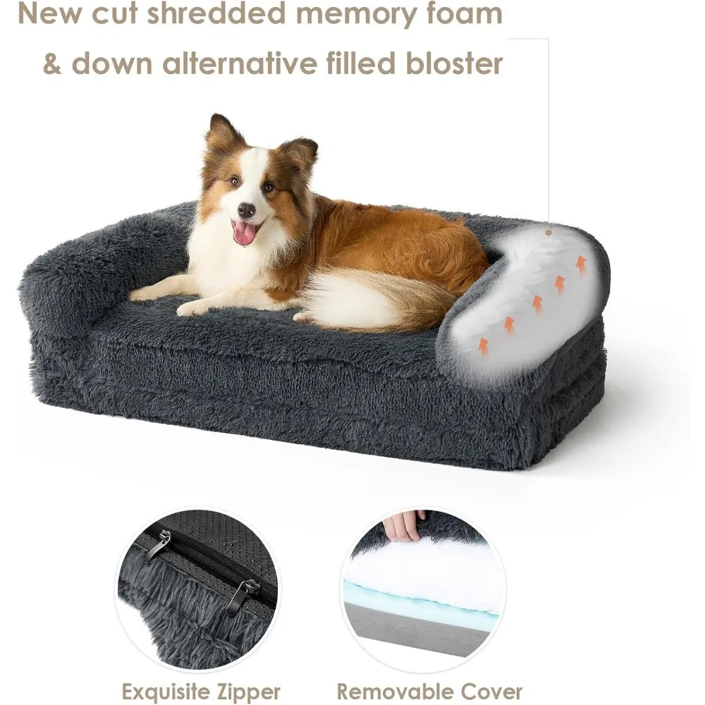 Foldable XXL Orthopedic Dog Bed for Large Dogs & Humans - Ultimate Calming Faux Fur Bed