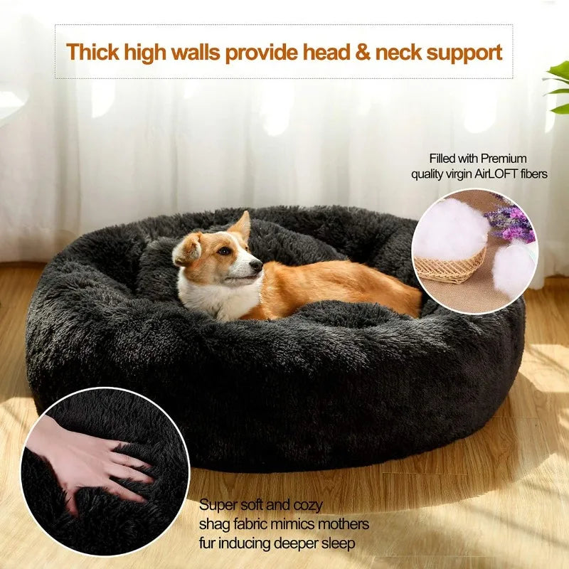 Donut Dog Bed – Calming & Cozy Faux Fur Pet Bed for Medium-Sized Dogs