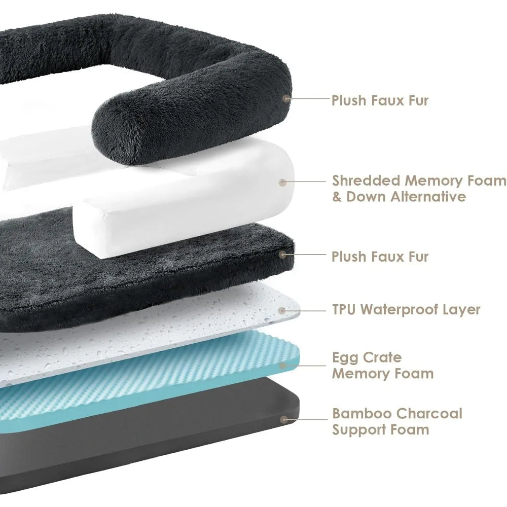 Foldable XXL Orthopedic Dog Bed for Large Dogs & Humans - Ultimate Calming Faux Fur Bed