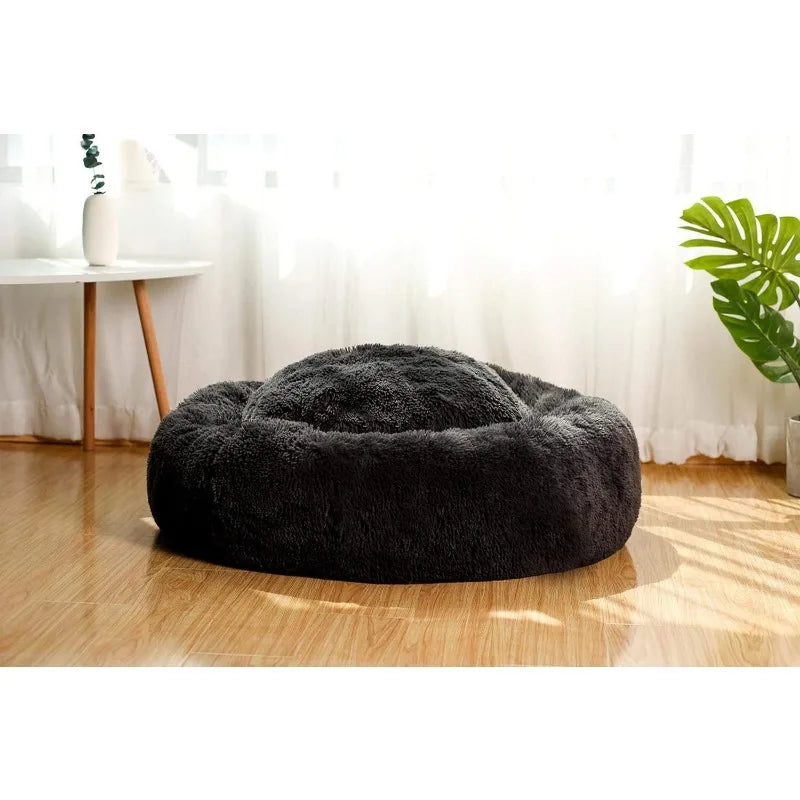 Donut Dog Bed – Calming & Cozy Faux Fur Pet Bed for Medium-Sized Dogs