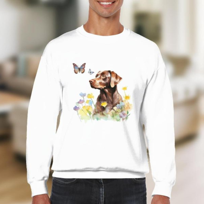 Charming Brown Dog with Butterflies and Flowers Men Sweatshirt