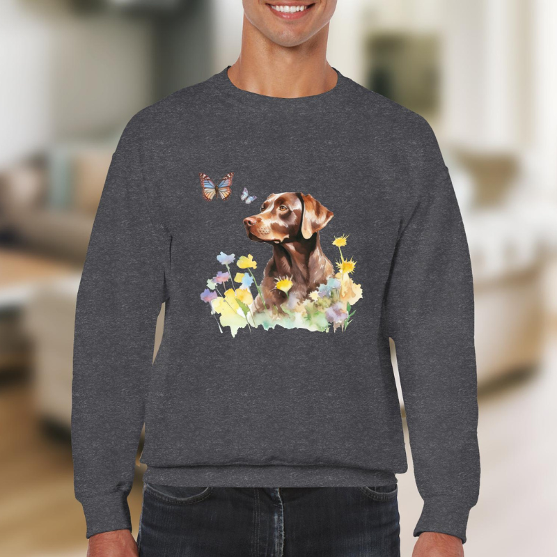 Charming Brown Dog with Butterflies and Flowers Men Sweatshirt