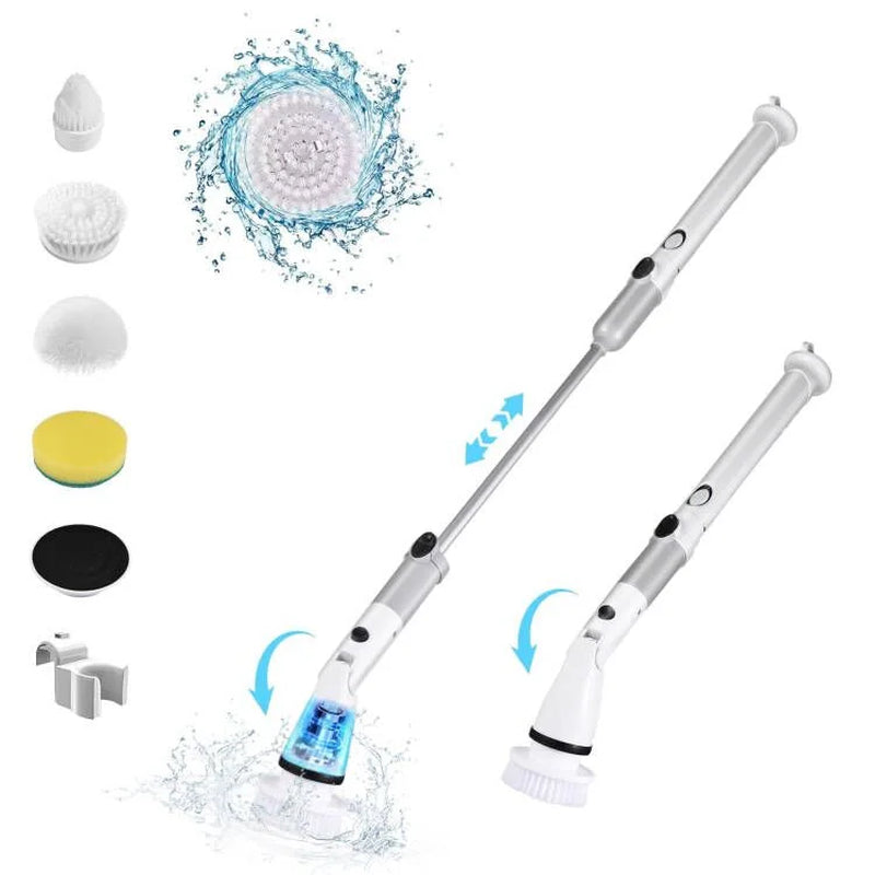 Electric Spin Scrubber 360 Cordless Bathroom Cleaning Brush with 4 Replaceable Scrubber Brush Heads Extension Handle for Tub, Tile, Wall, Bathroom