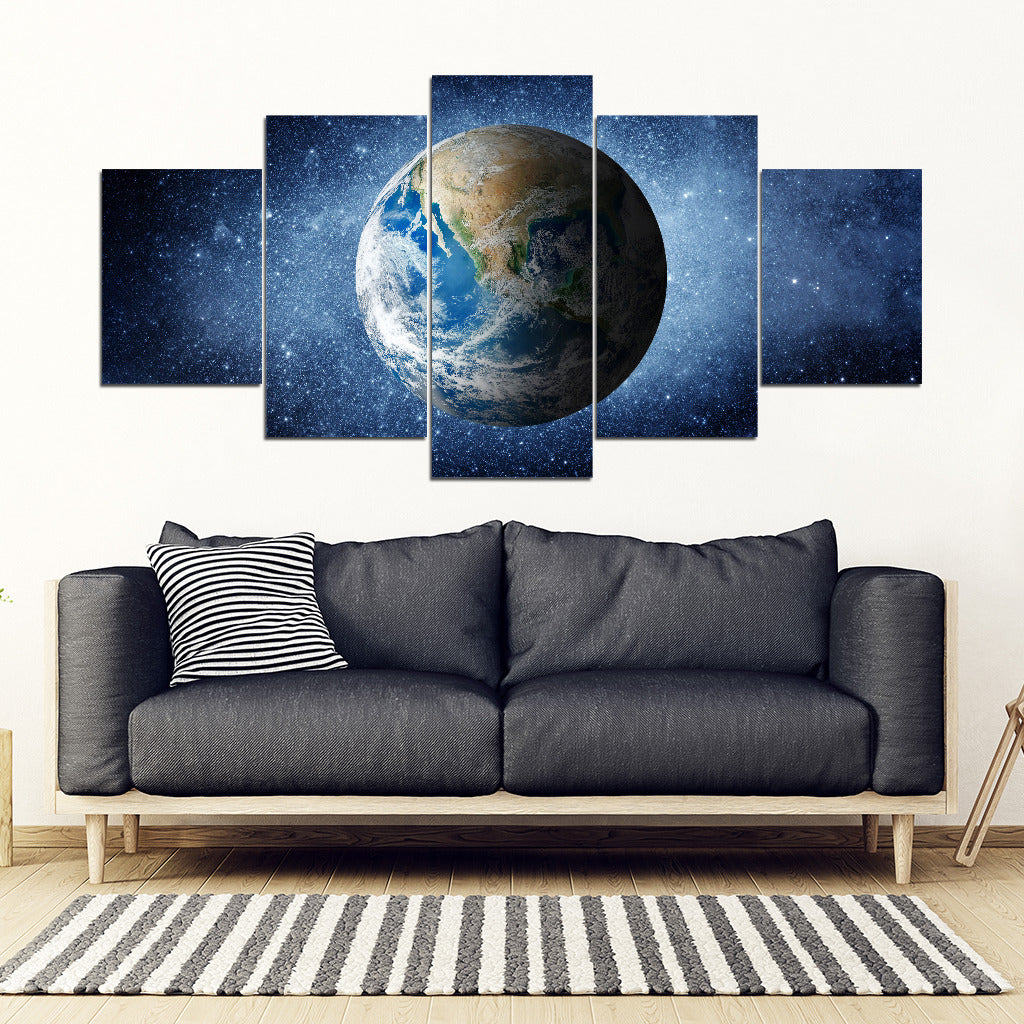 Earth Galaxy Universe Wall Art - 5 Piece Framed Canvas