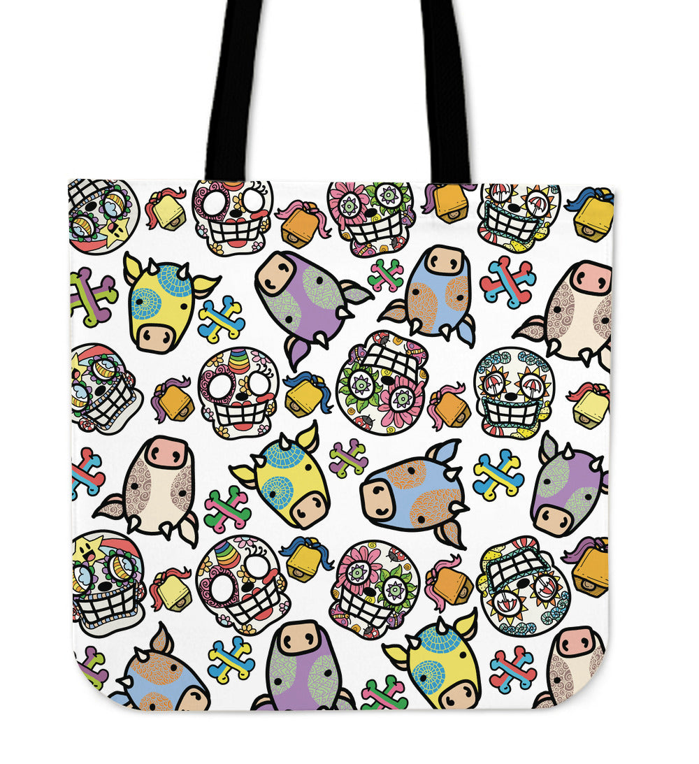 Extra Candy Skull Cows Tote Bag
