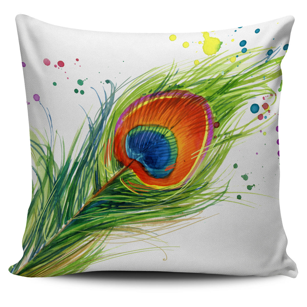 Peacock Paint Splatter Pillow Cover
