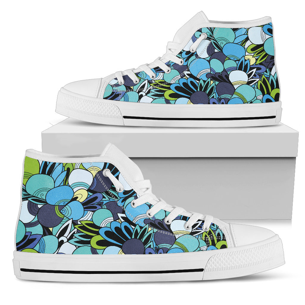 Funky Patterns in Blues - Women's High Top Shoes (White)