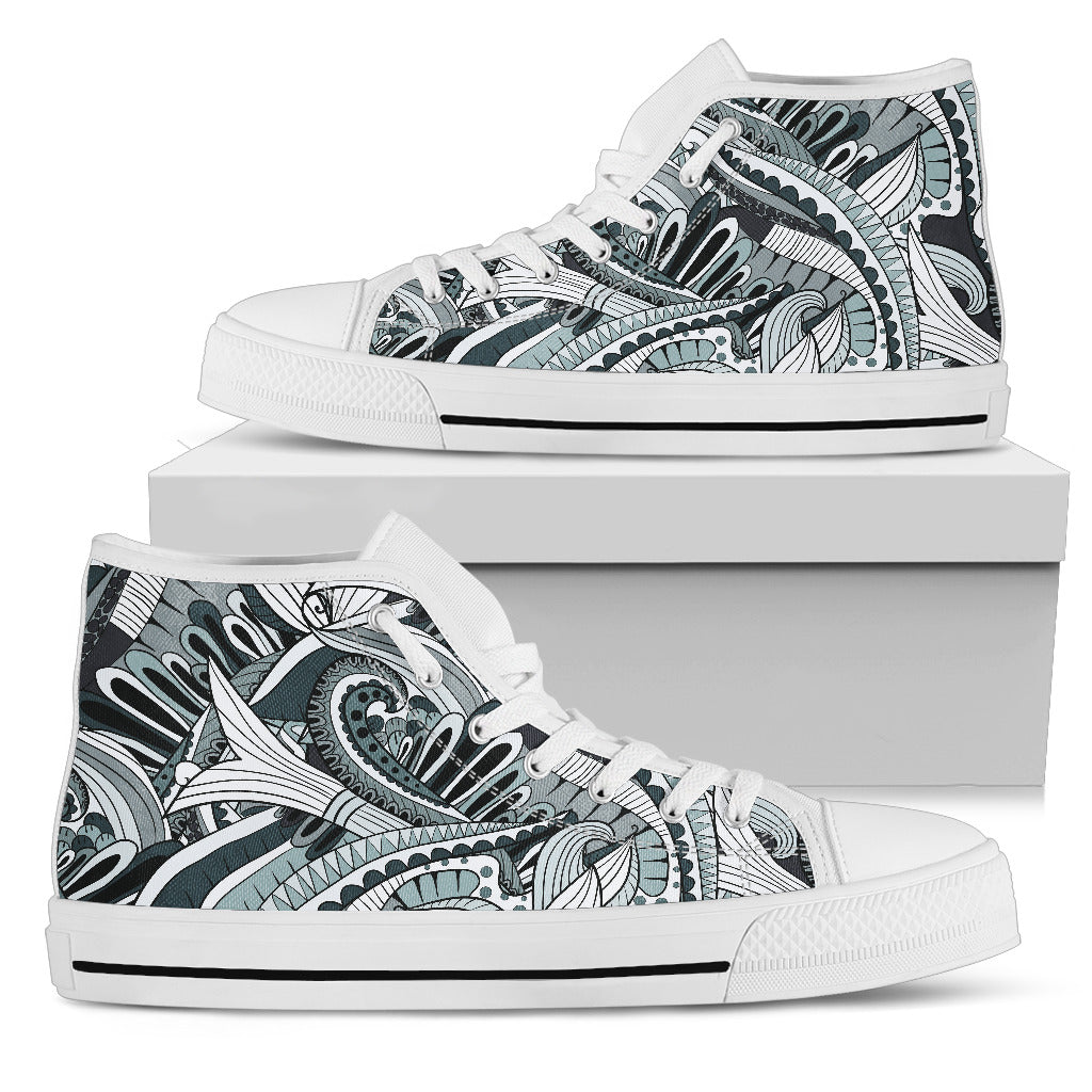 Funky Patterns in Blacks - Women's High Top Shoes (White)