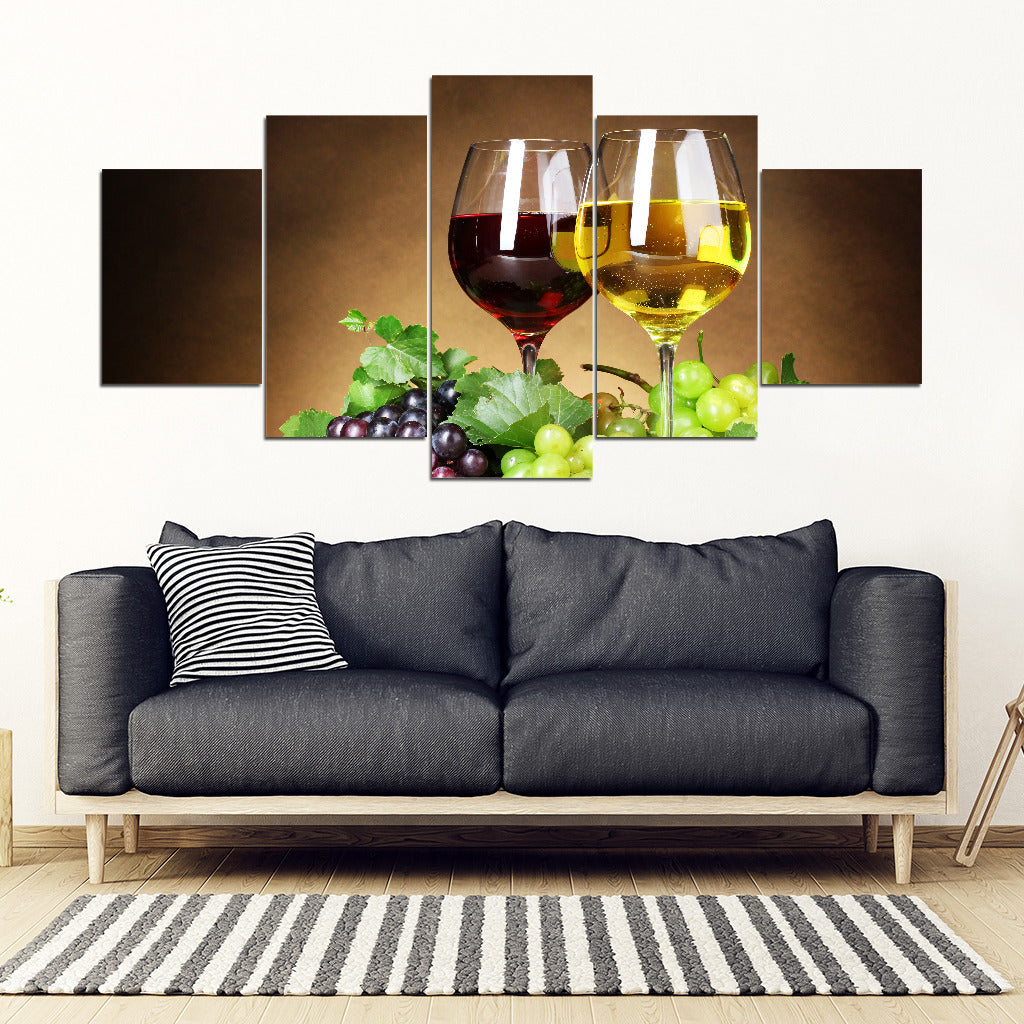 Wine For Two Wine Glasses Wine Art - 5 Piece Framed Canvas