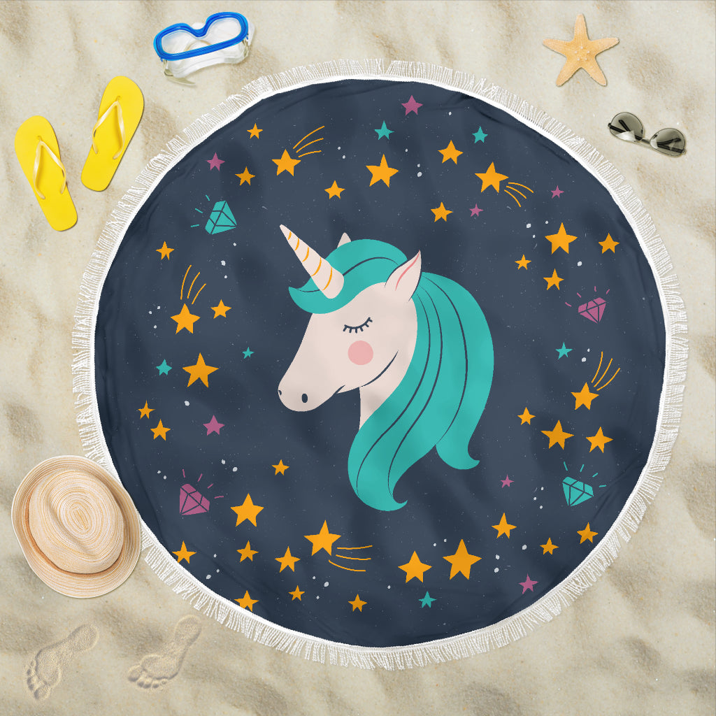 Midnight Blue Unicorn Beach Blanket