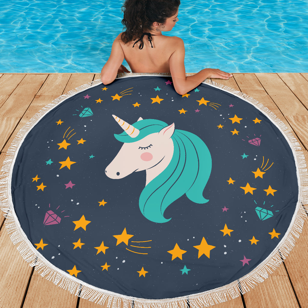 Midnight Blue Unicorn Beach Blanket